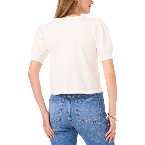 Sam & Jess Womens Short Puff Sleeve Sweater Antique White Size XL NWOT - Picture 2 of 2